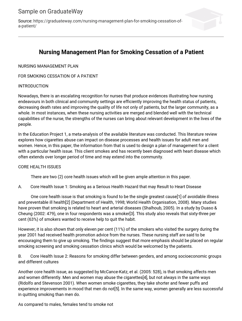 Nursing Management Plan for Smoking Cessation of a Patient