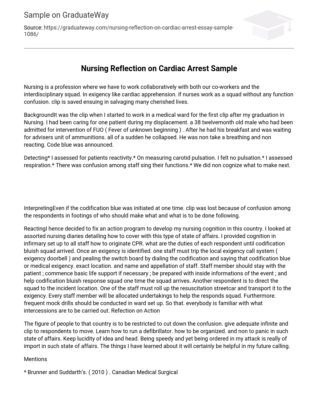 Nursing Reflection on Cardiac Arrest Sample