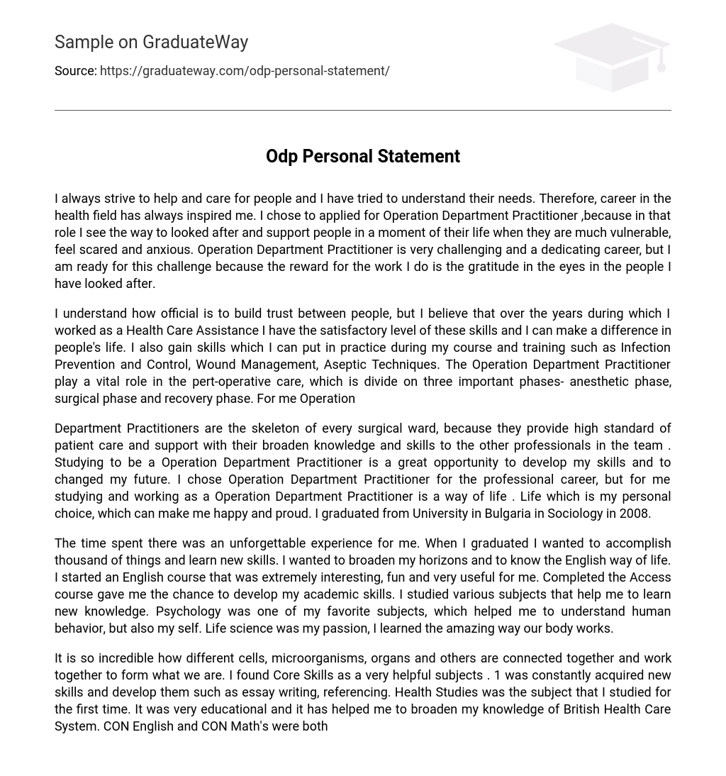 Odp Personal Statement