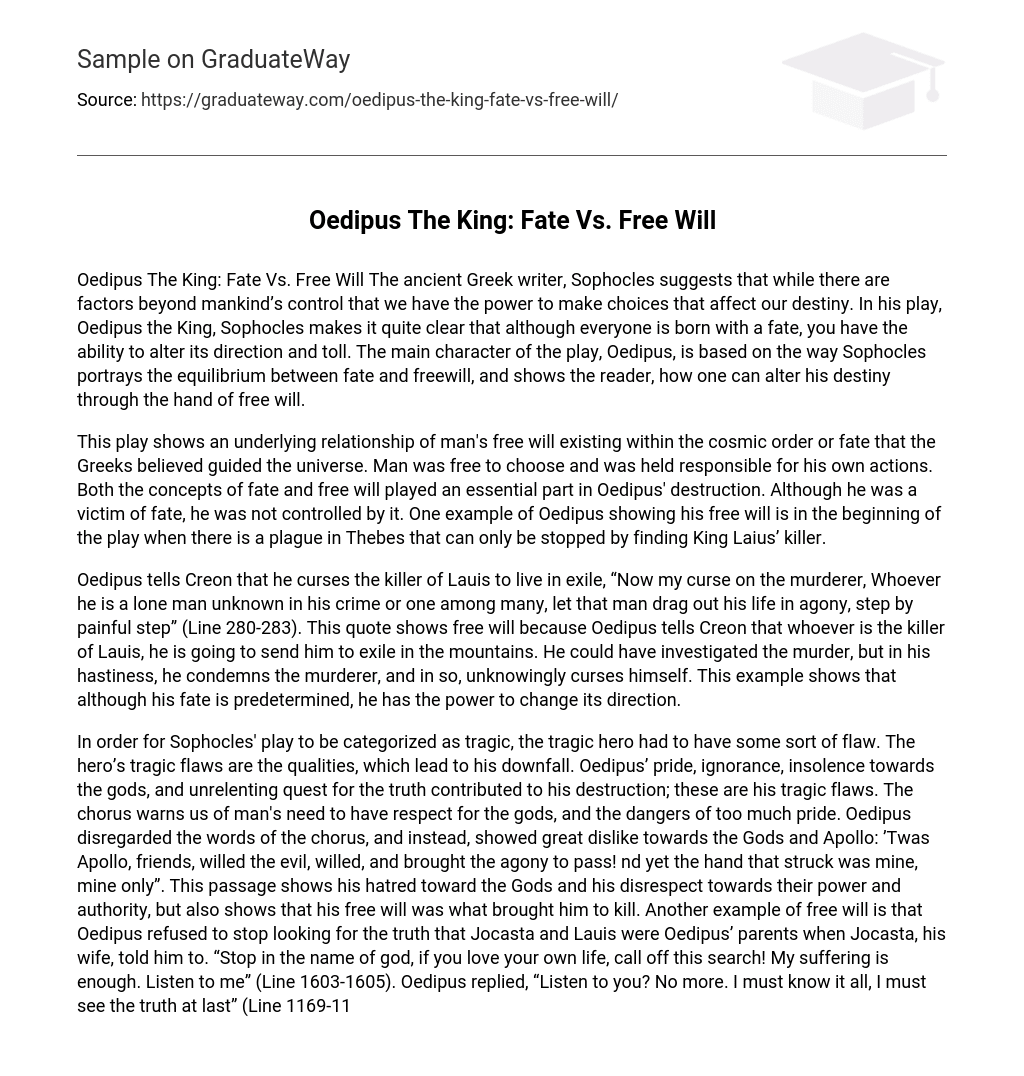 Oedipus The King: Fate Vs. Free Will Analysis