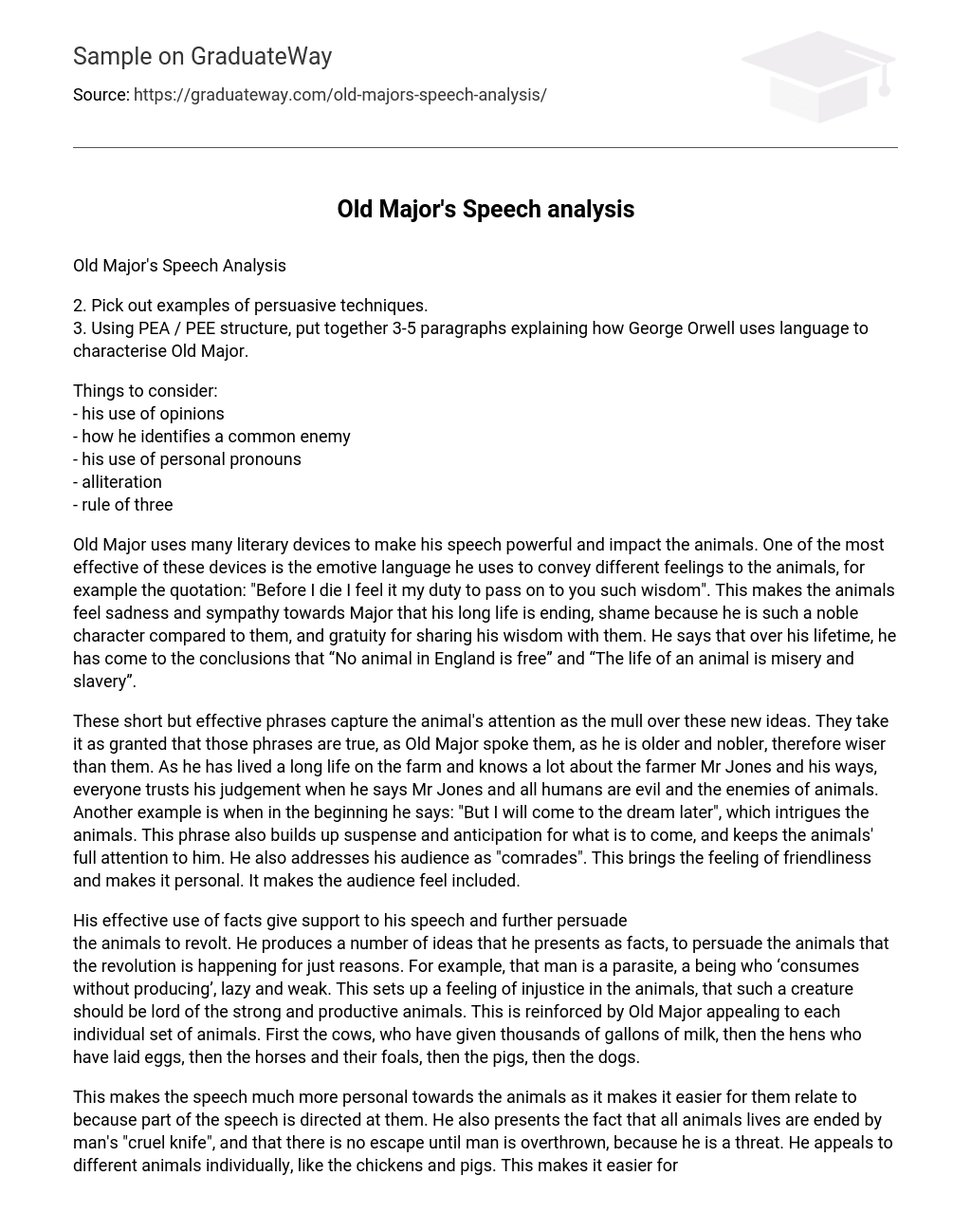 Old Major’s Speech analysis
