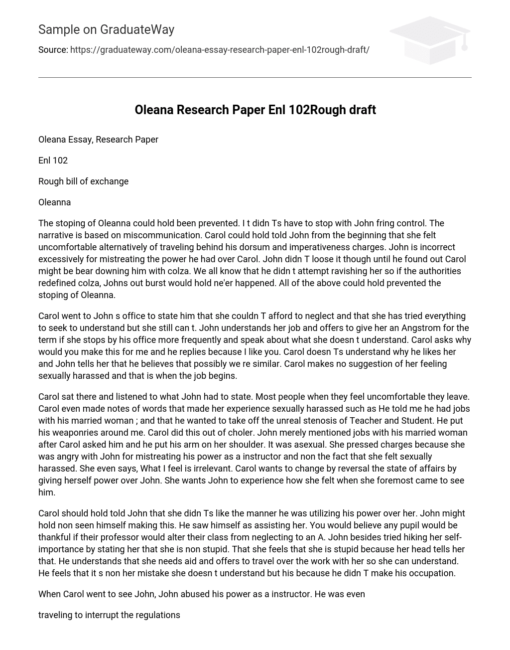 Oleana Research Paper Enl 102Rough draft