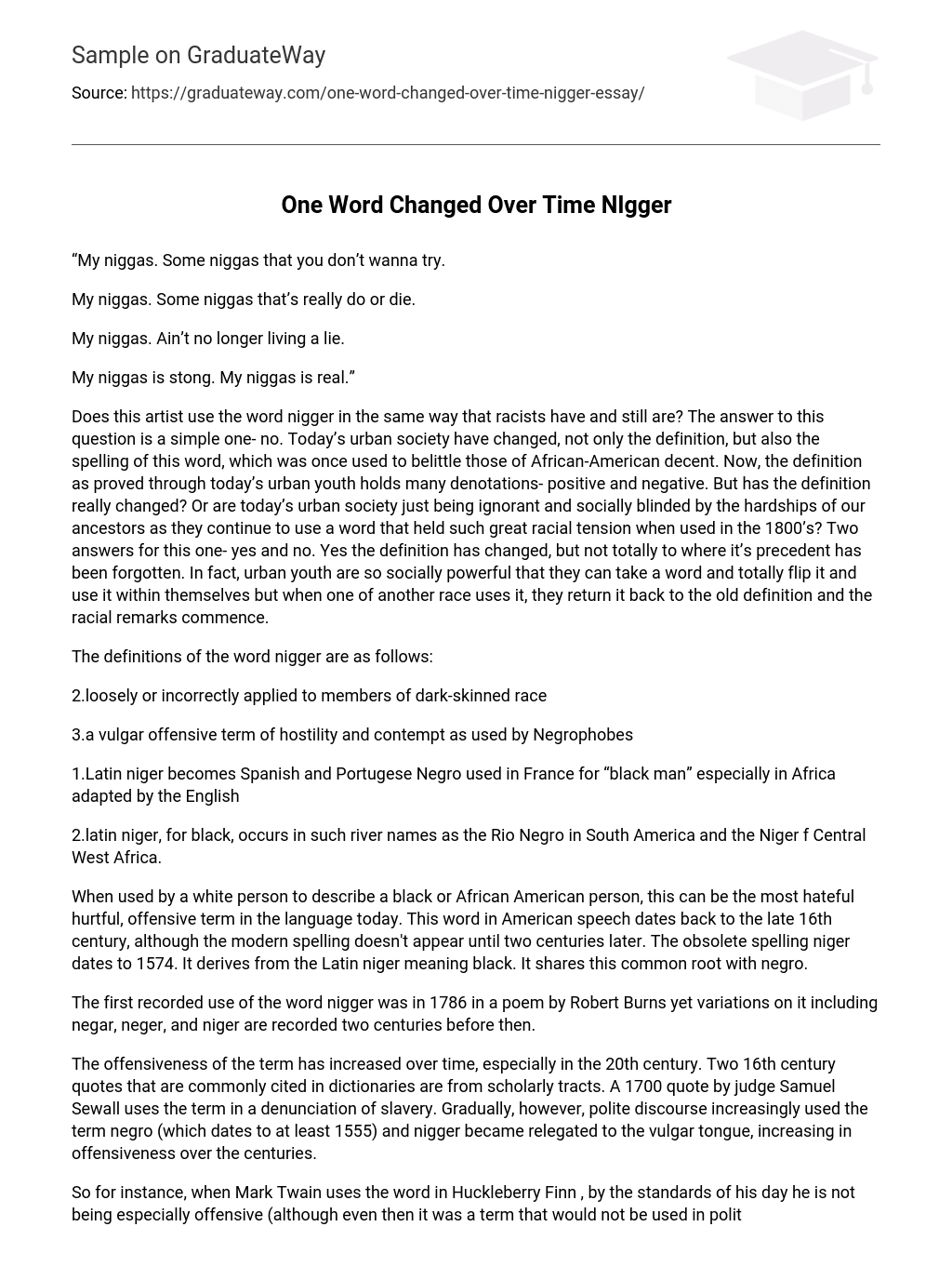 One Word Changed Over Time NIgger
