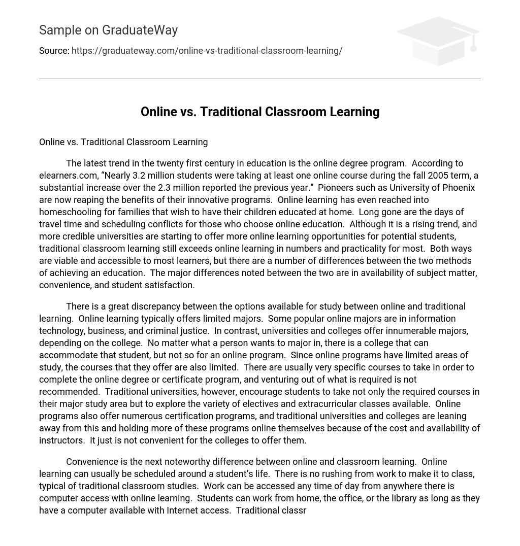 Online vs. Traditional Classroom Learning Compare and Contrast