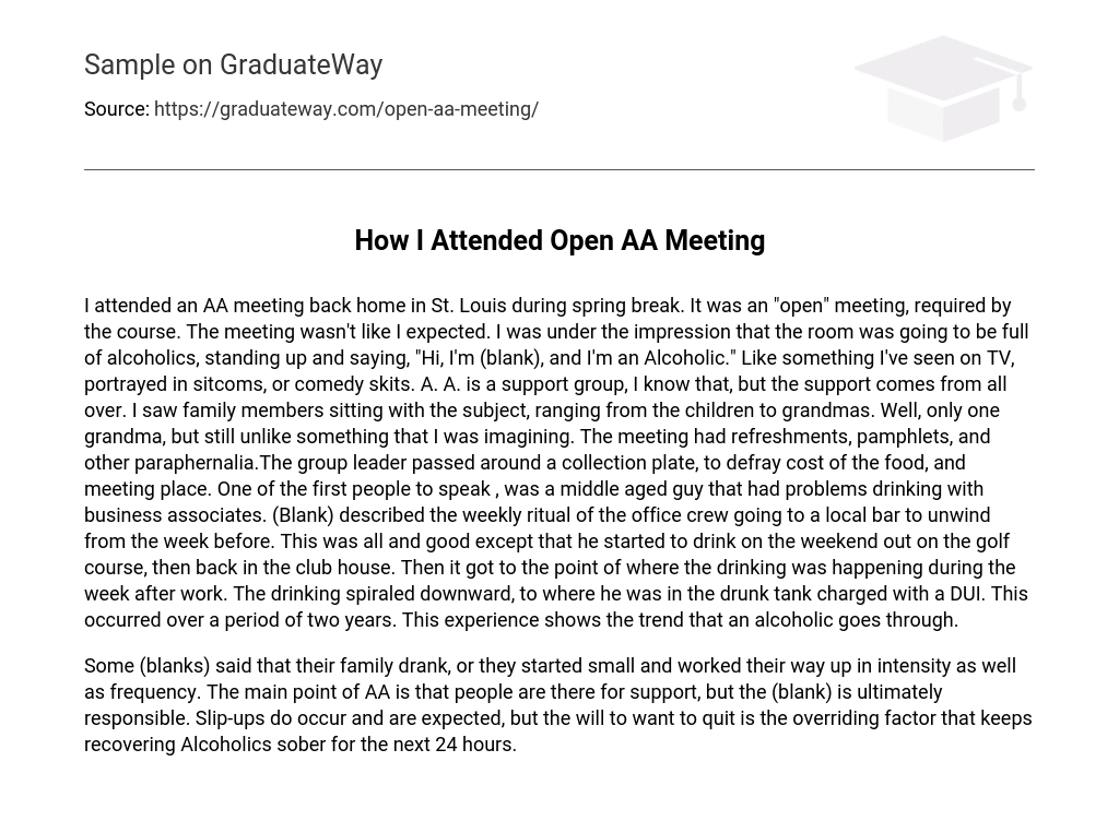  How I Attended Open AA Meeting Essay Example GraduateWay