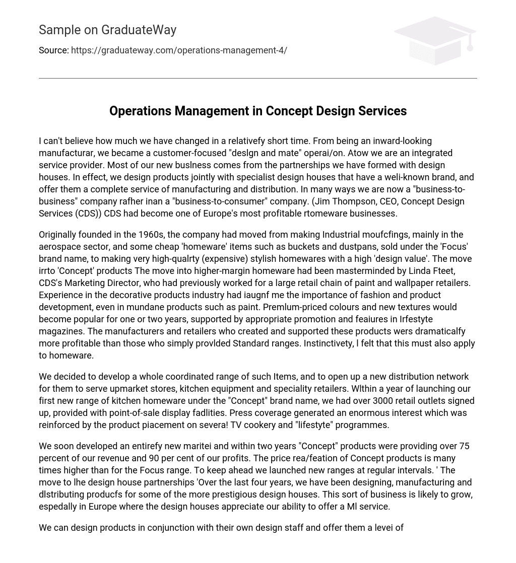 Operations Management in Concept Design Services