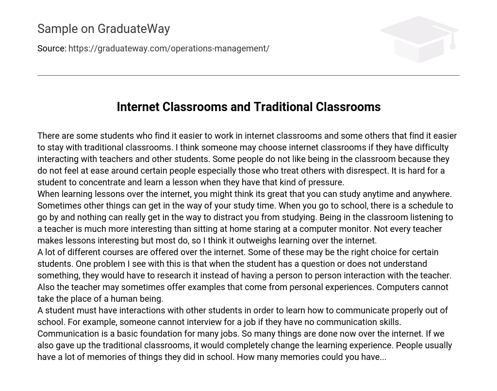 Internet Classrooms and Traditional Classrooms