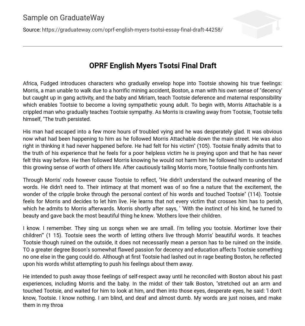OPRF English Myers Tsotsi Final Draft