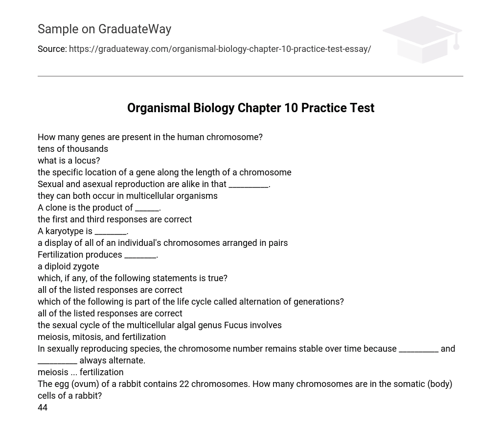 Organismal Biology Chapter 10 Practice Test