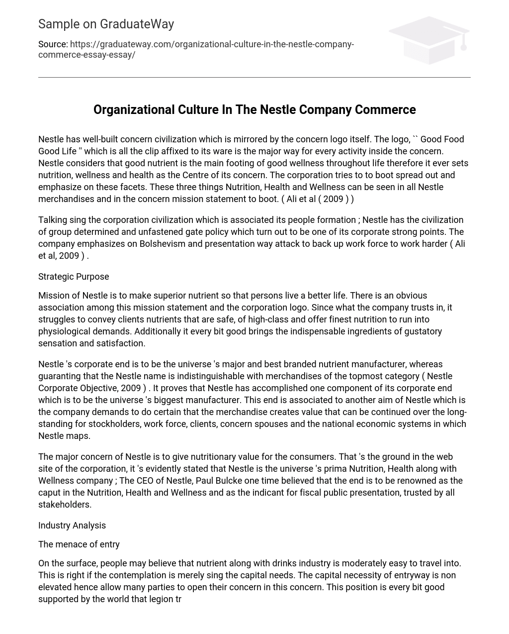 Organizational Culture In The Nestle Company Commerce Analysis