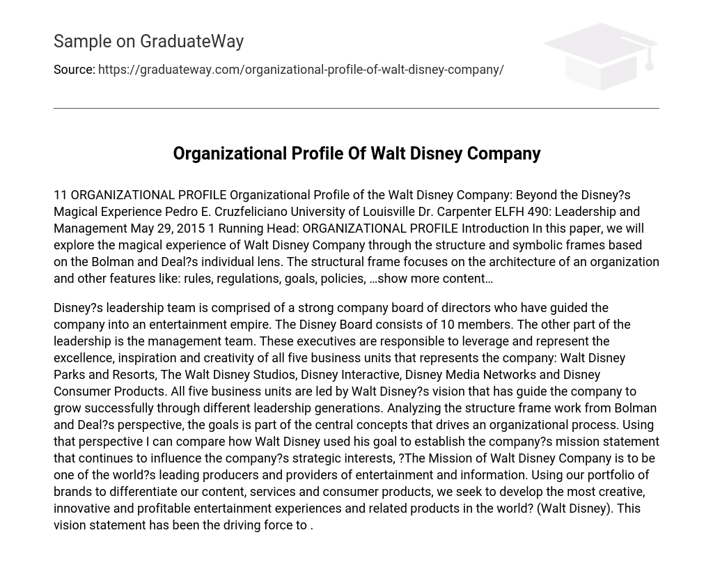 Organizational Profile Of Walt Disney Company