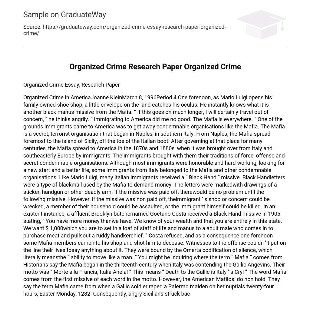 Organized Crime Research Paper Organized Crime