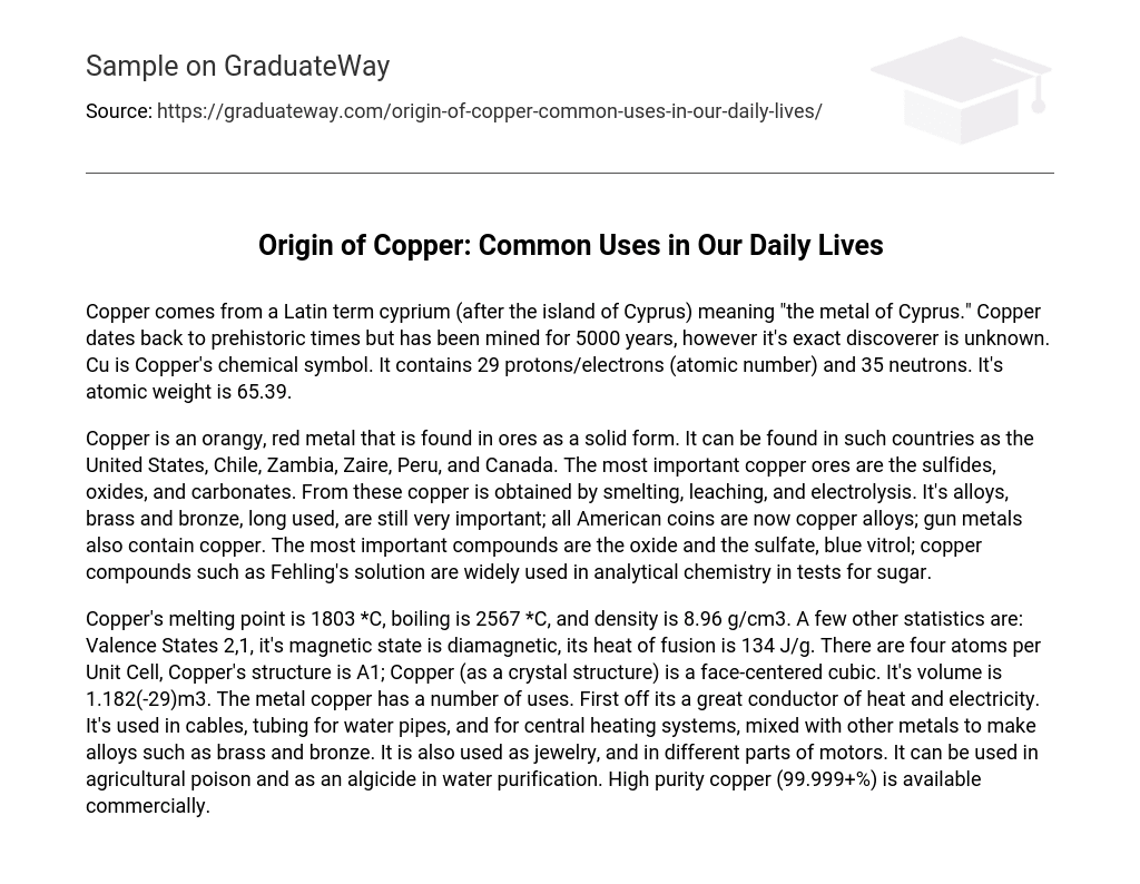 Origin of Copper: Common Uses in Our Daily Lives
