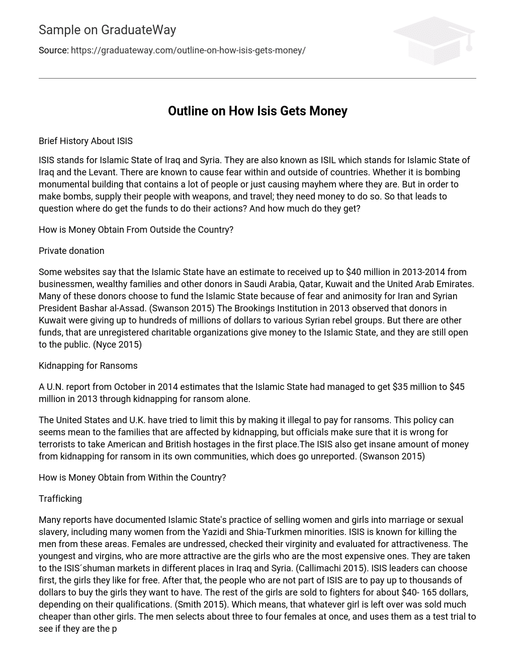 Outline on How Isis Gets Money