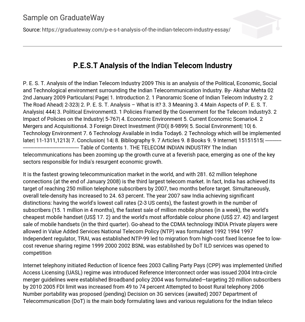 P.E.S.T Analysis of the Indian Telecom Industry