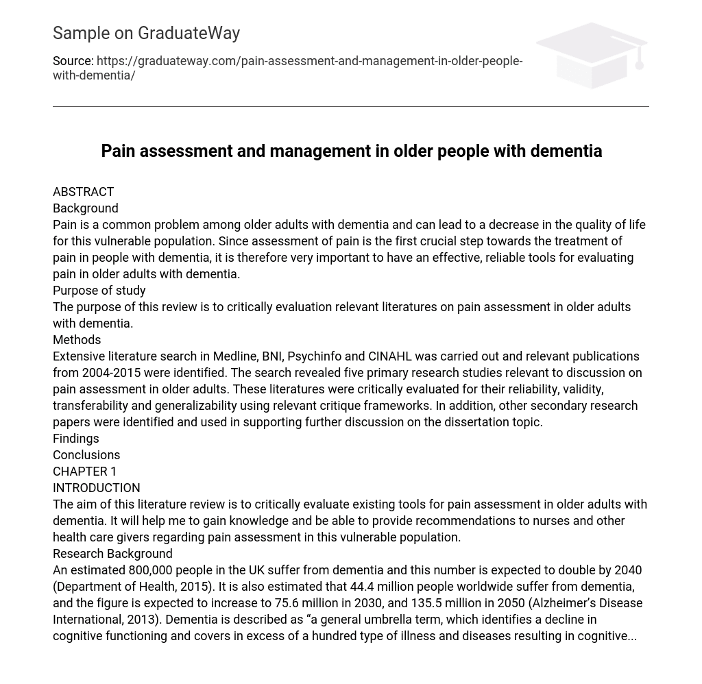 Pain assessment and management in older people with dementia