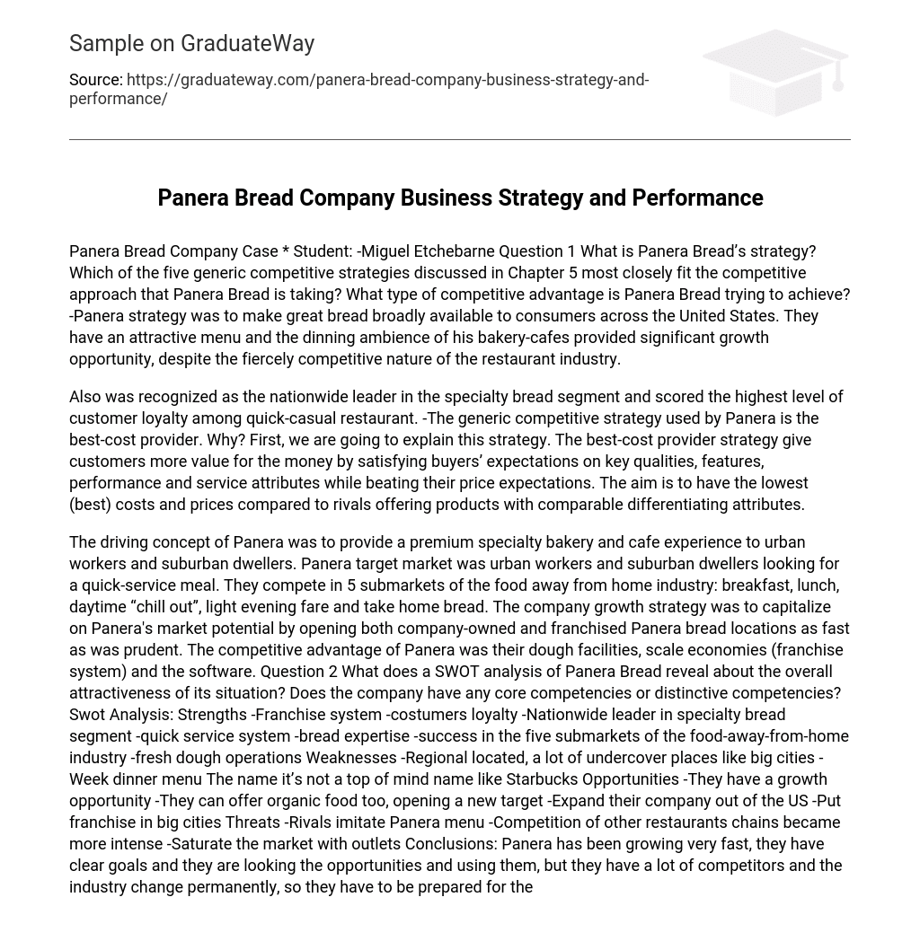 Panera Bread Company Business Strategy and Performance Analysis
