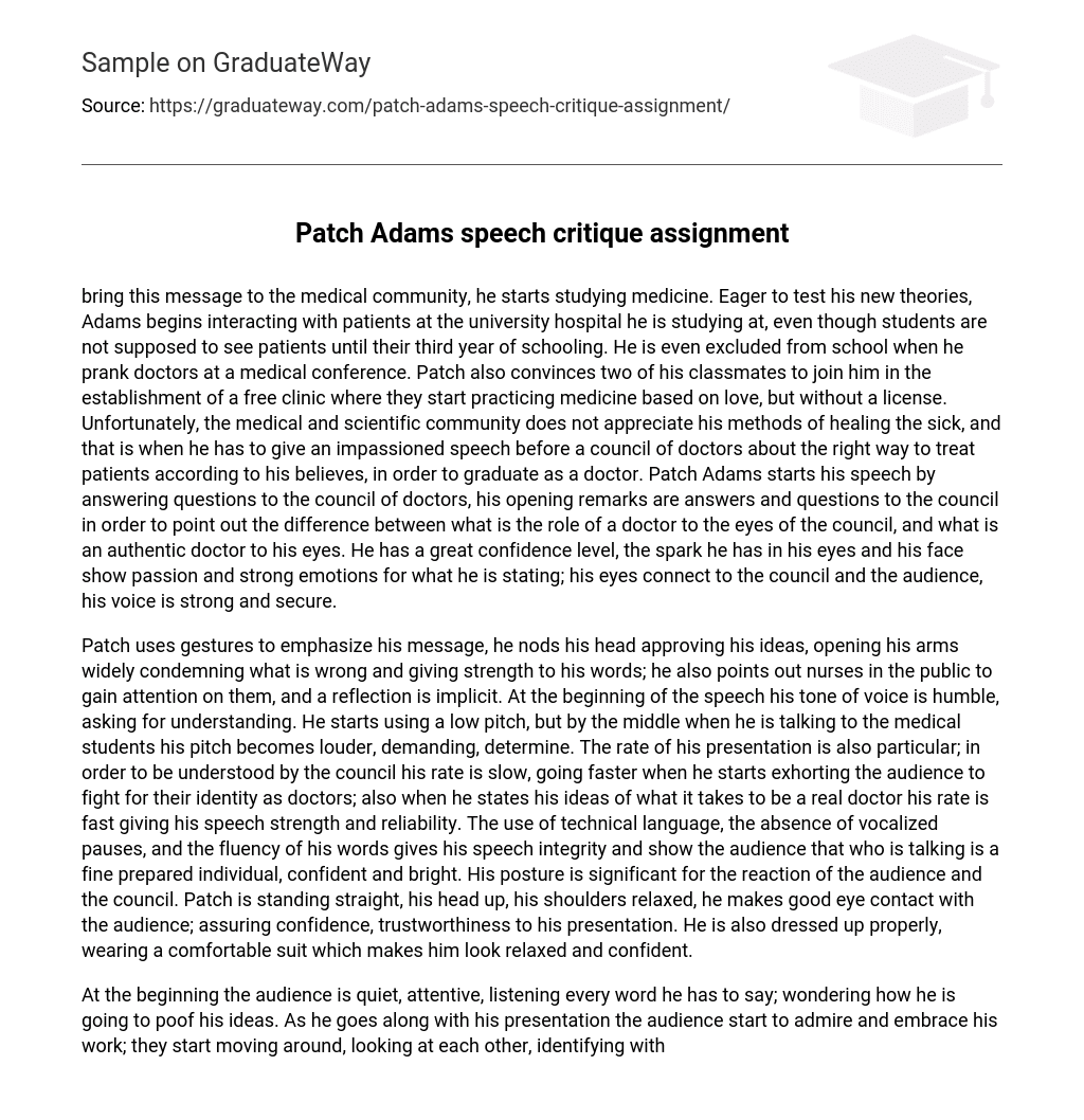 Patch Adams speech critique assignment Speech Analysis
