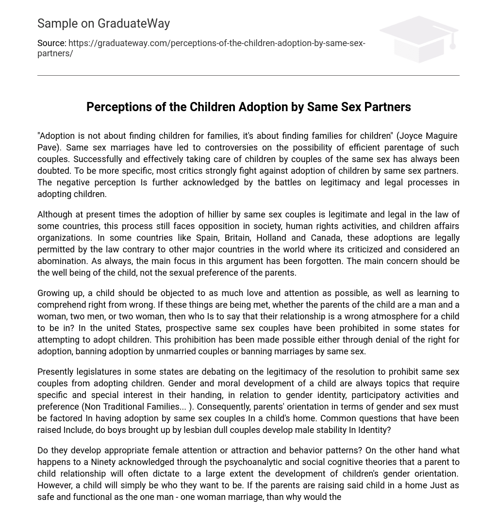 Perceptions of the Children Adoption by Same Sex Partners