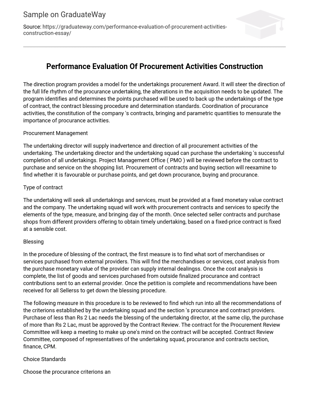 Performance Evaluation Of Procurement Activities Construction