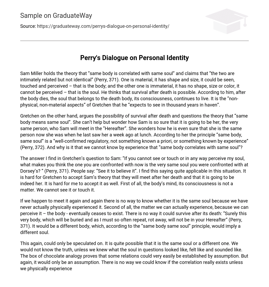 Perry’s Dialogue on Personal Identity