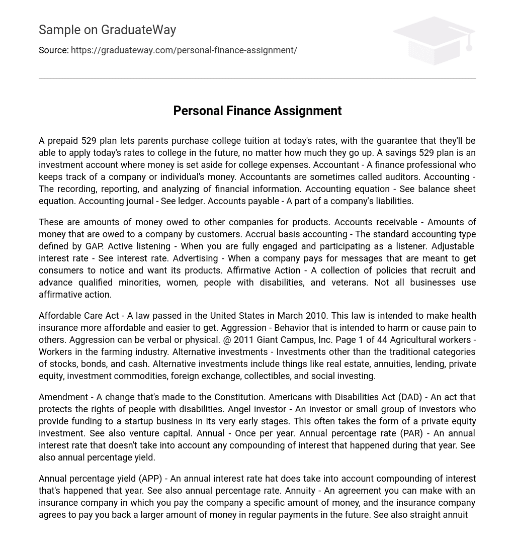 Personal Finance Assignment