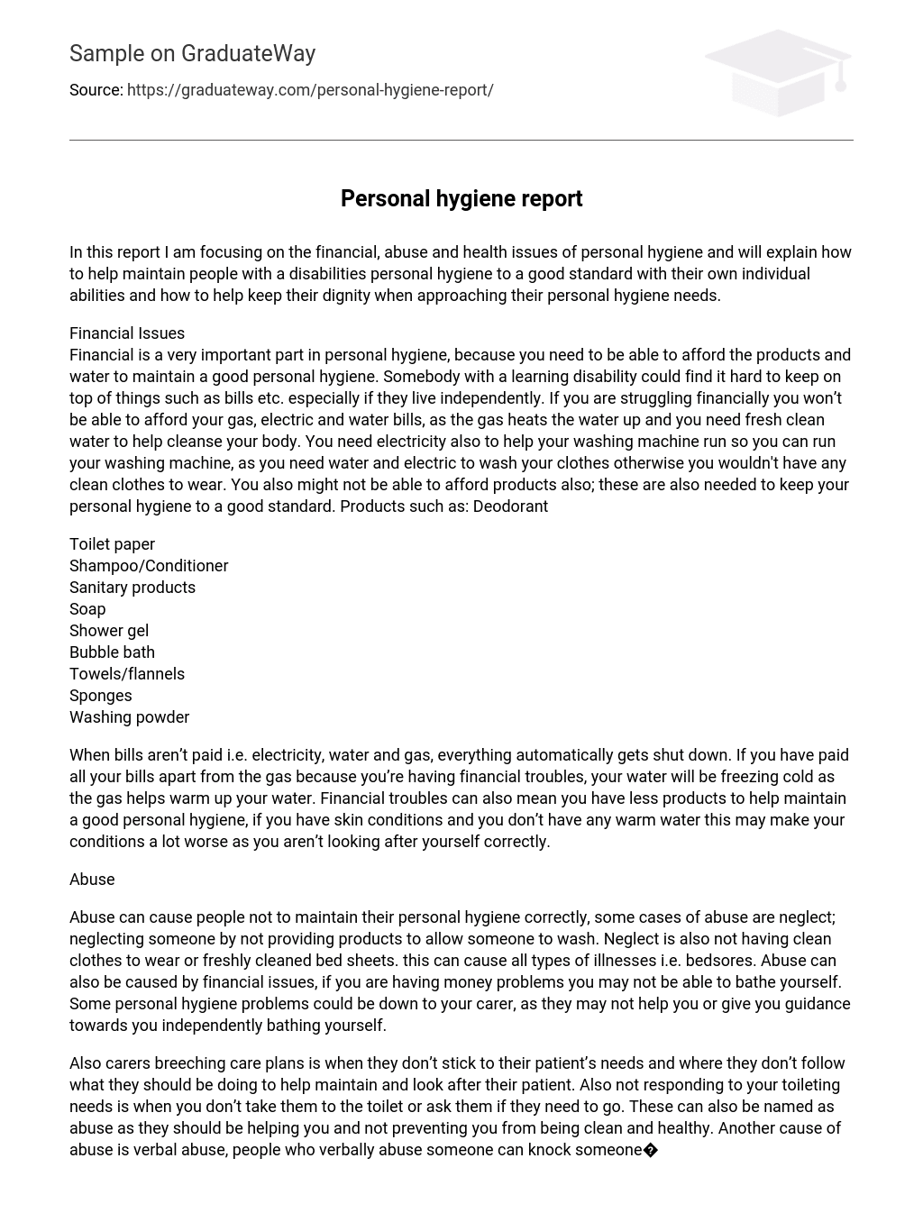 Personal hygiene report