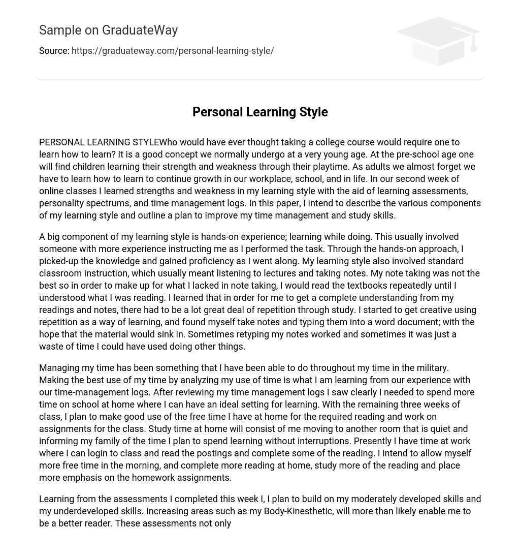 essay on personal learning