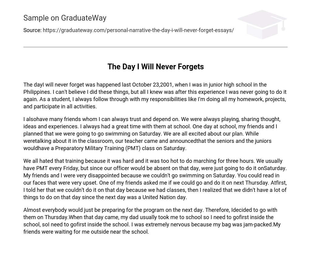  The Day I Will Never Forgets Narrative Essay Essay Example GraduateWay