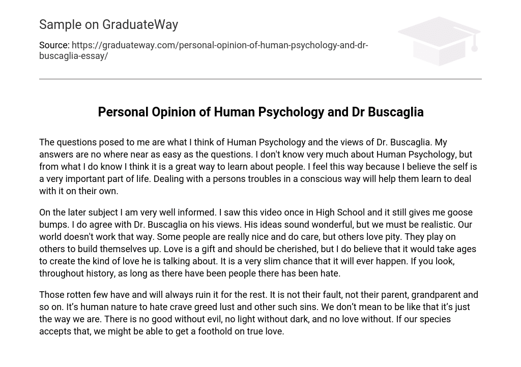Personal Opinion of Human Psychology and Dr Buscaglia