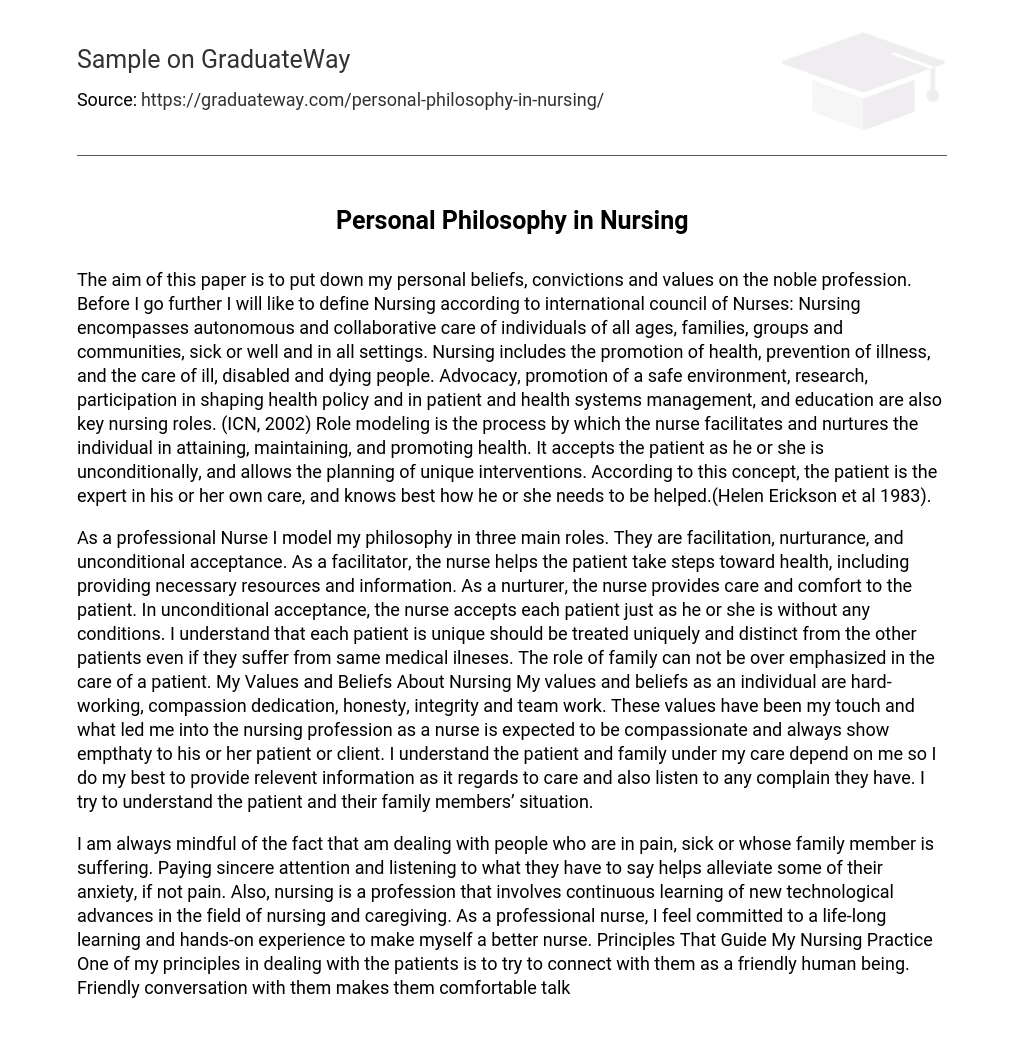 Personal Philosophy in Nursing