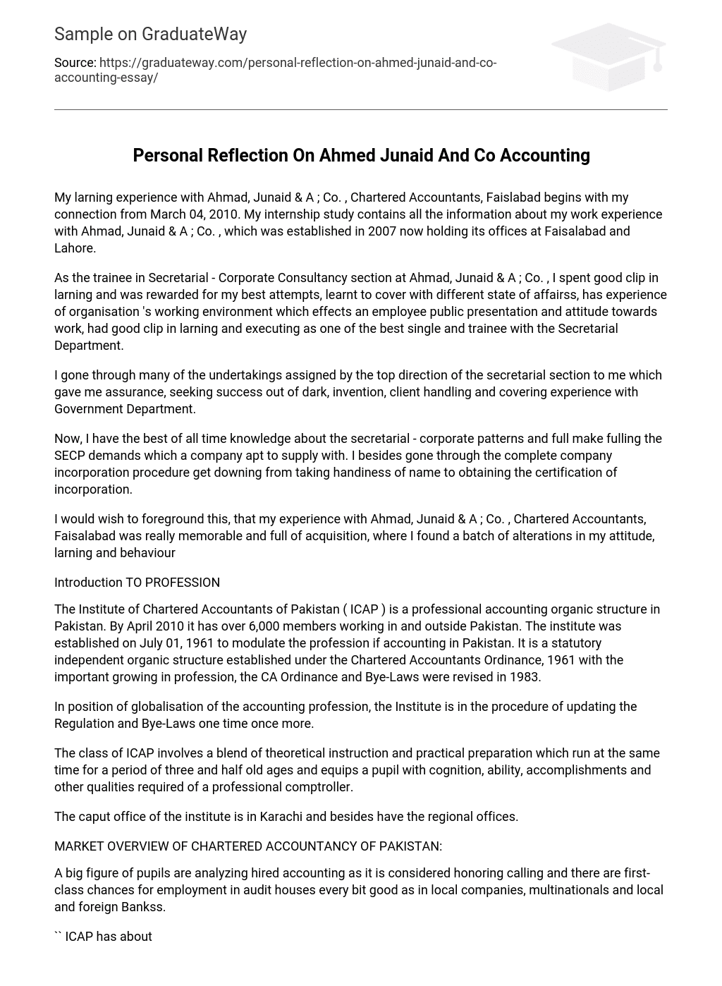 Personal Reflection On Ahmed Junaid And Co Accounting