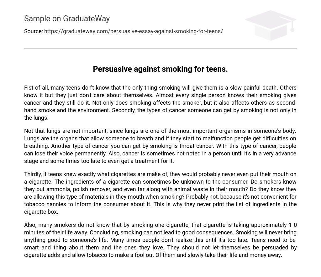 Persuasive against smoking for teens.