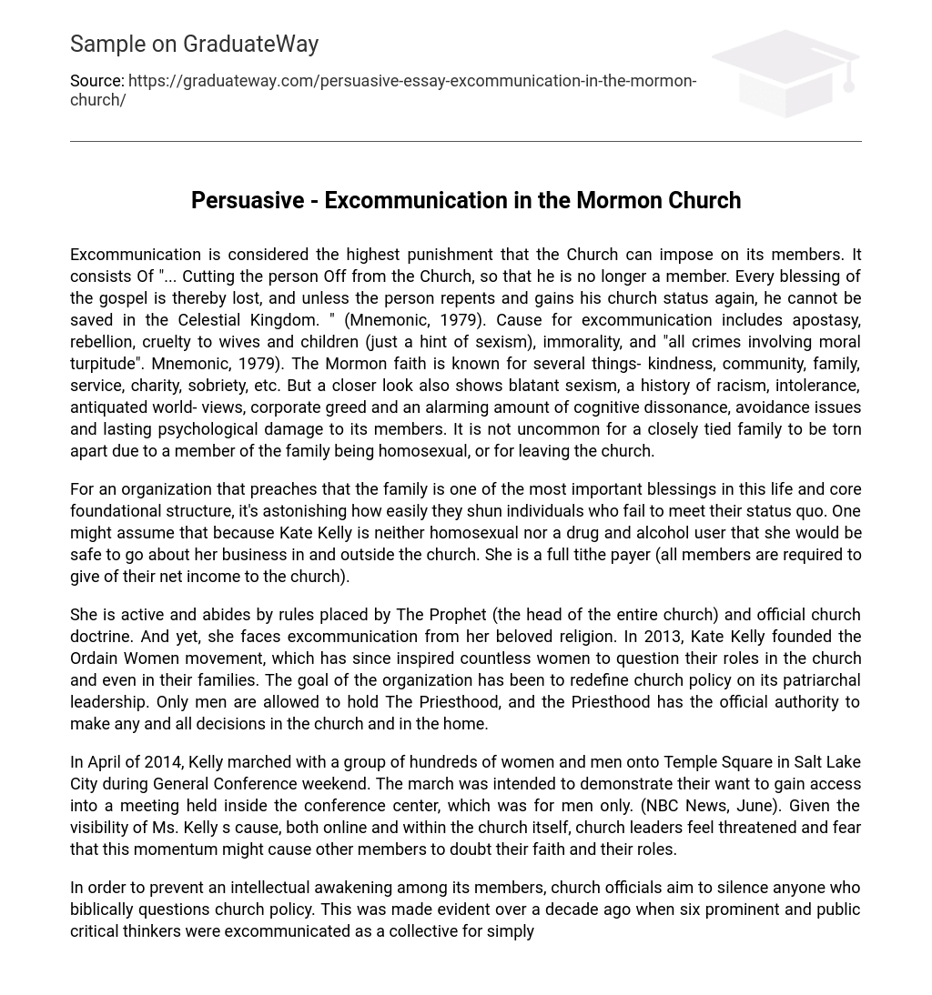 Persuasive – Excommunication in the Mormon Church