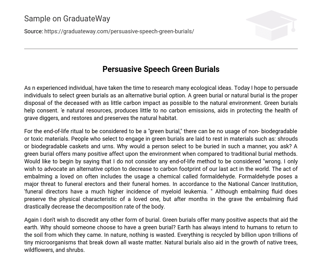 Persuasive Speech Green Burials
