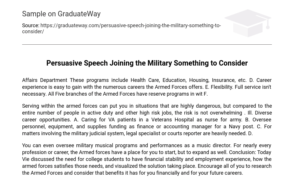 Persuasive Speech Joining the Military Something to Consider