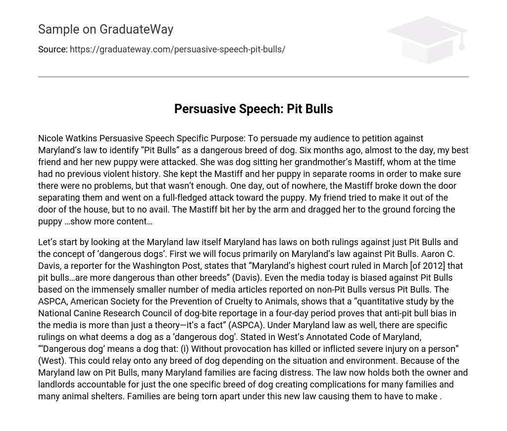 Persuasive Speech: Pit Bulls