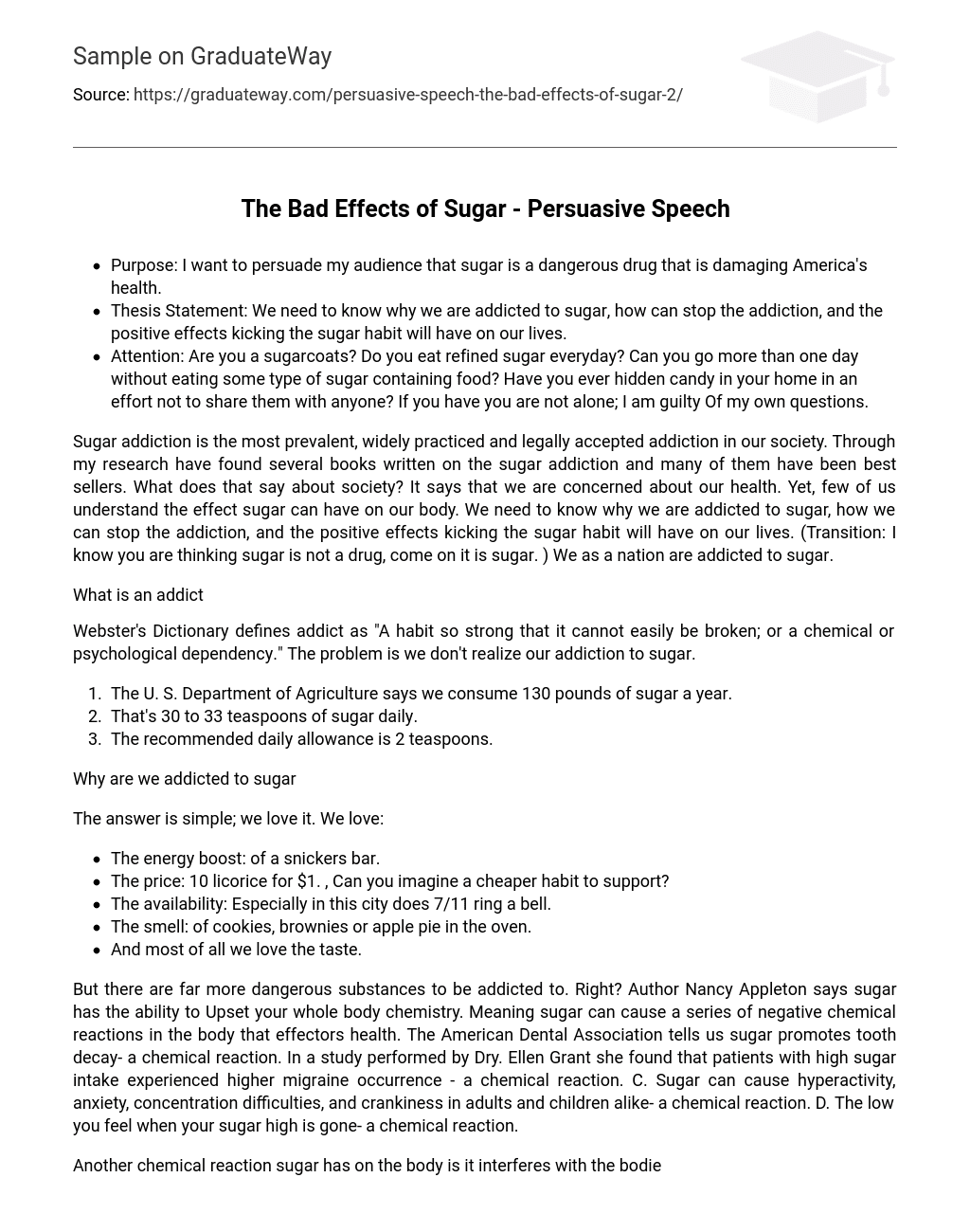 The Bad Effects of Sugar – Persuasive Speech
