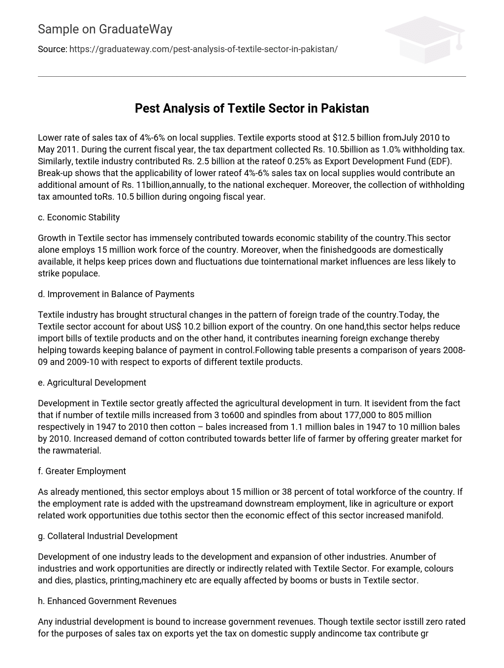 Pest Analysis of Textile Sector in Pakistan