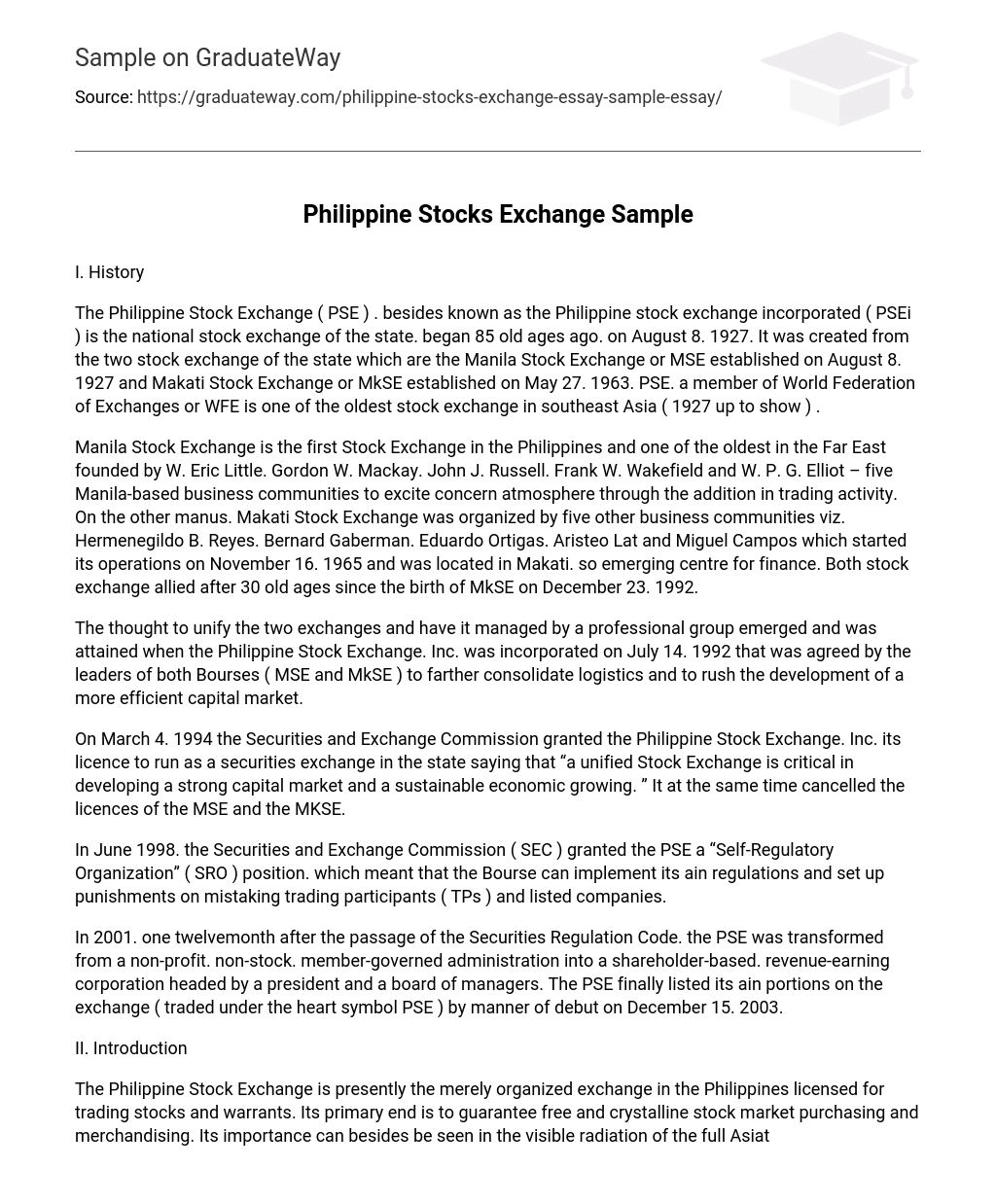 Philippine Stocks Exchange Sample