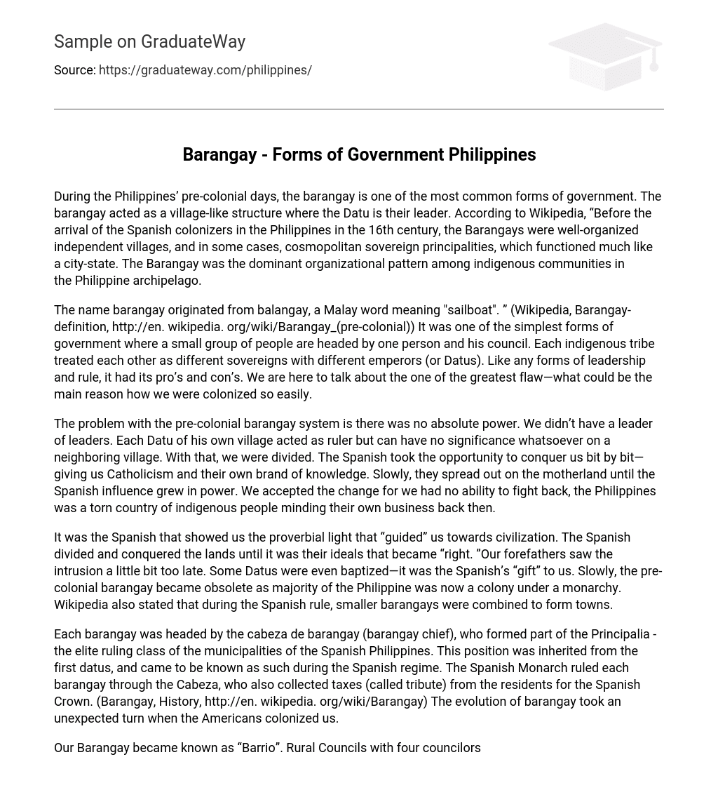 Barangay – Forms of Government Philippines