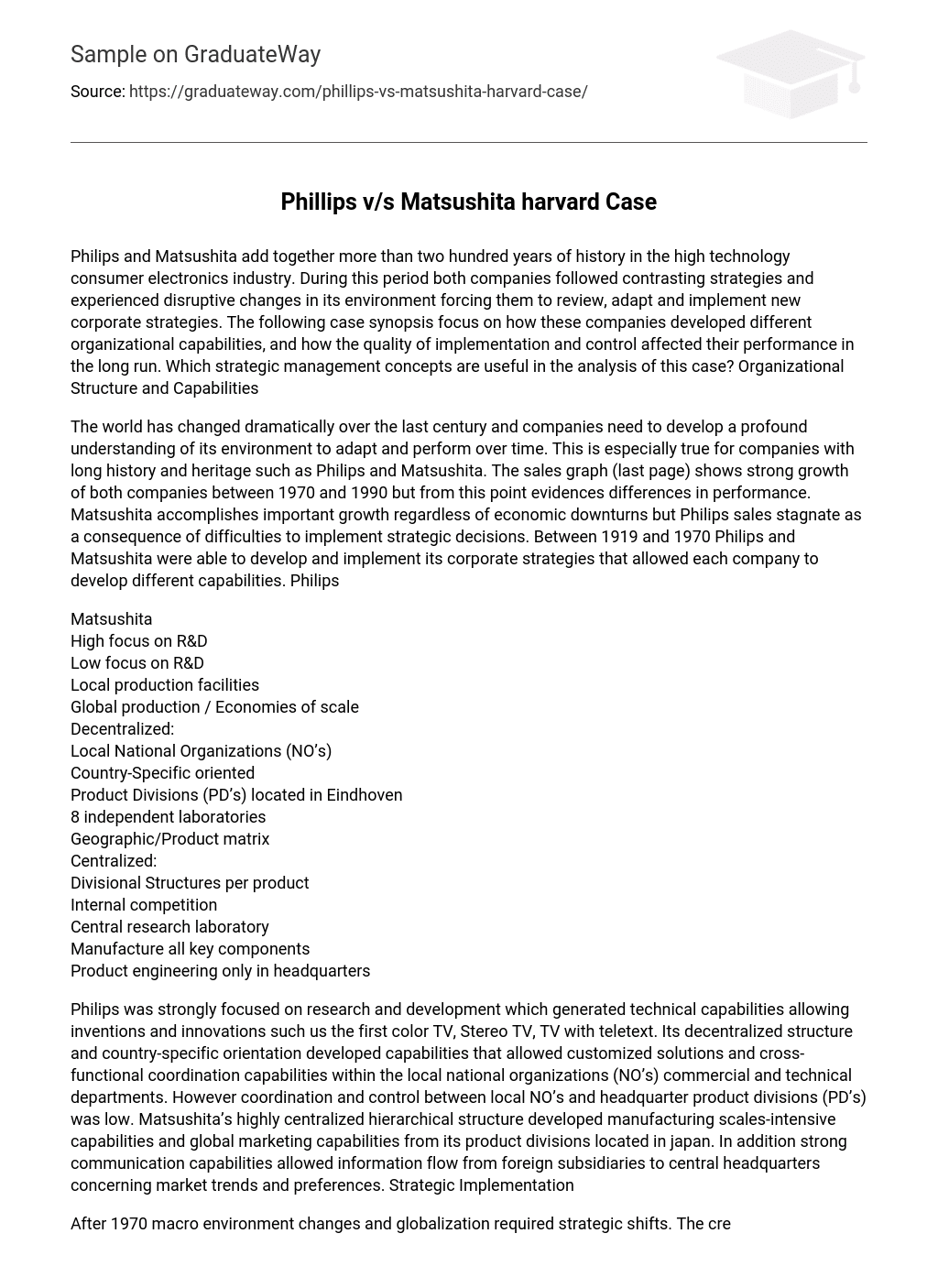 Phillips v/s Matsushita harvard Case Analysis