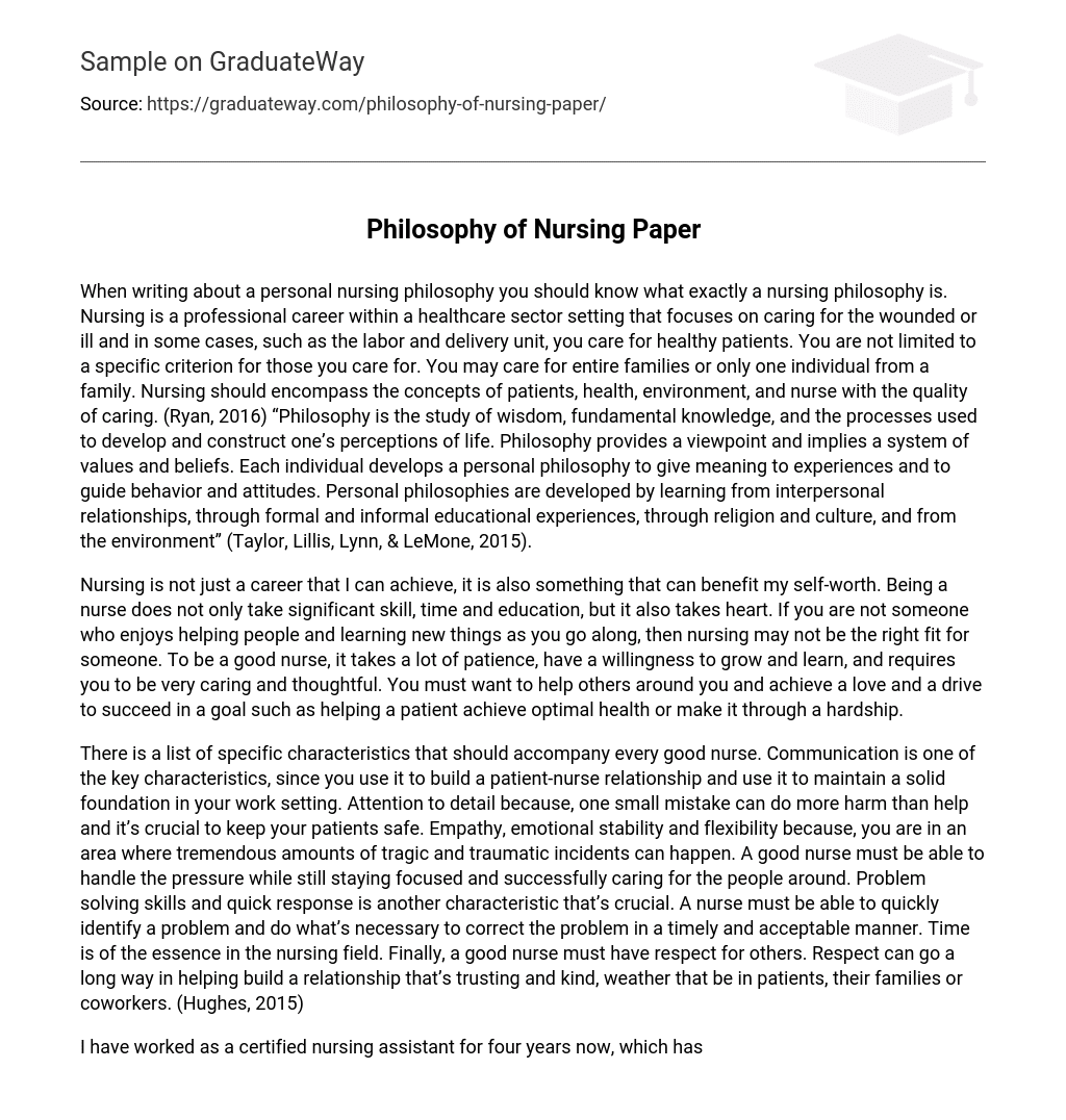 Philosophy of Nursing Paper