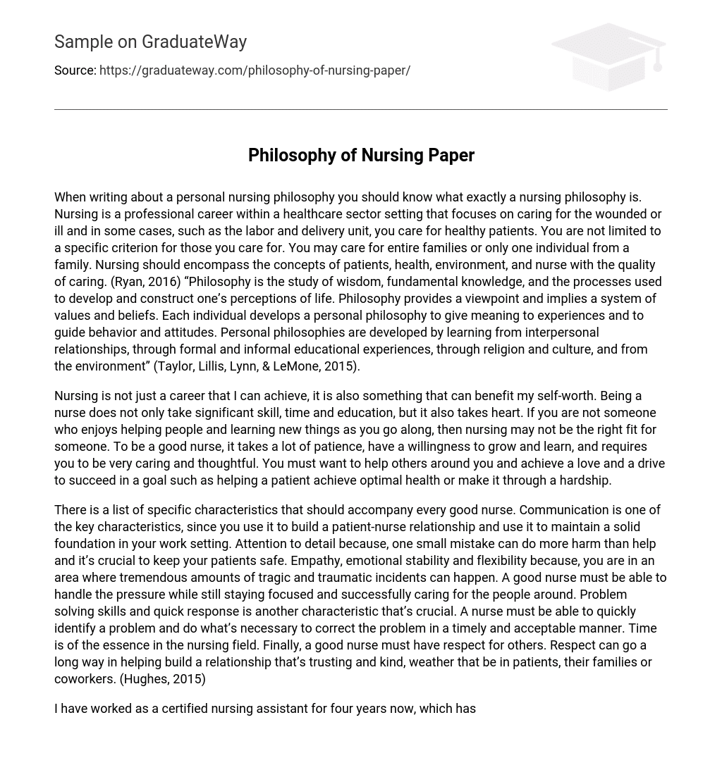 nursing philosophy essay examples