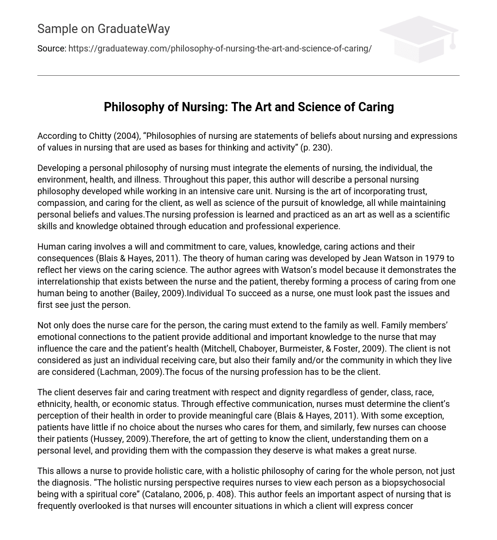 Philosophy of Nursing: The Art and Science of Caring