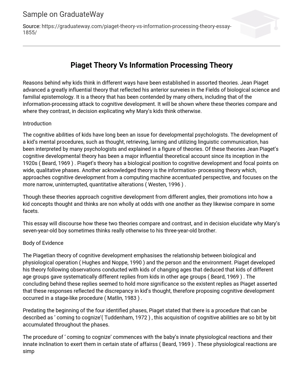 Piaget Theory Vs Information Processing Theory