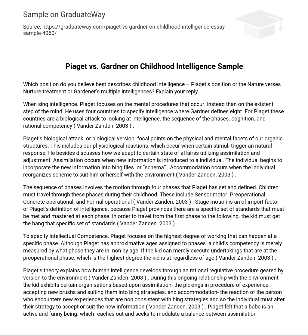 Piaget vs. Gardner on Childhood Intelligence Sample