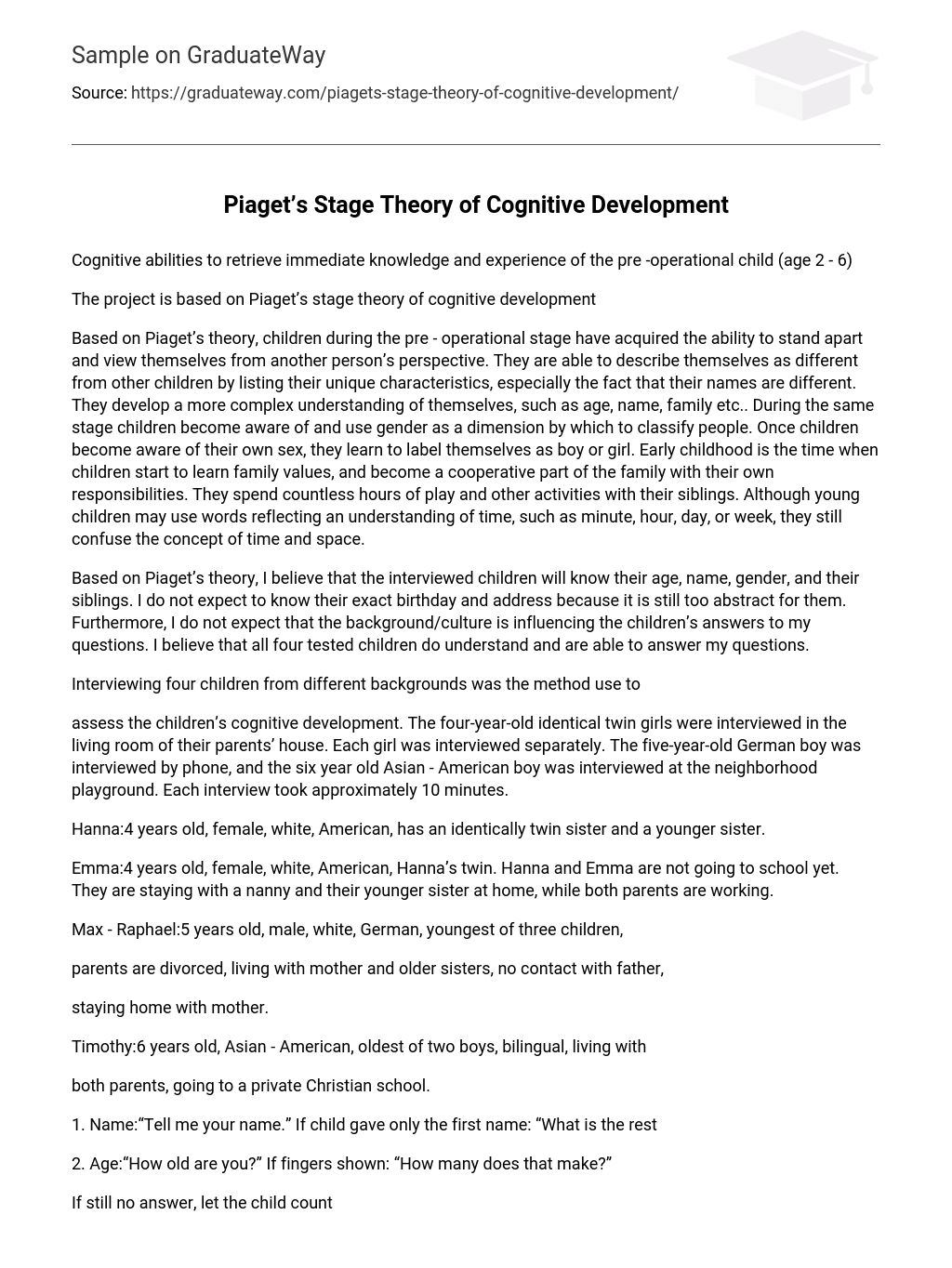 Piaget’s Stage Theory of Cognitive Development