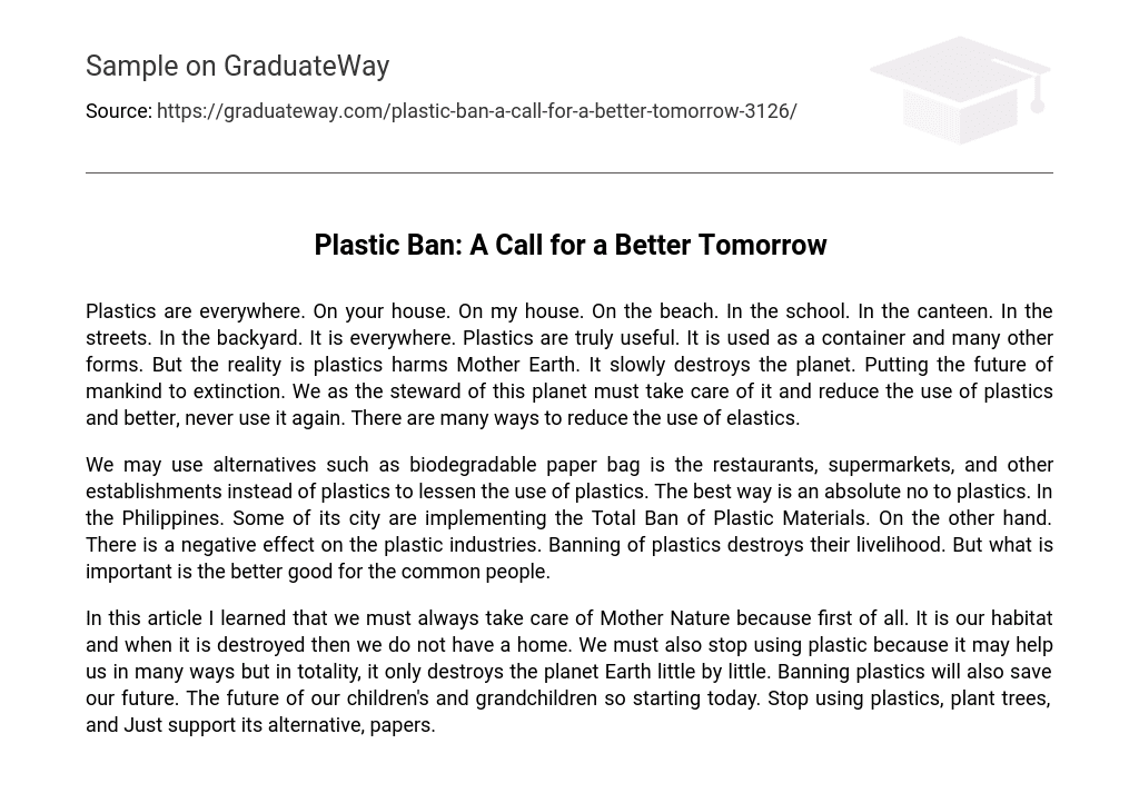 Plastic Ban: A Call for a Better Tomorrow