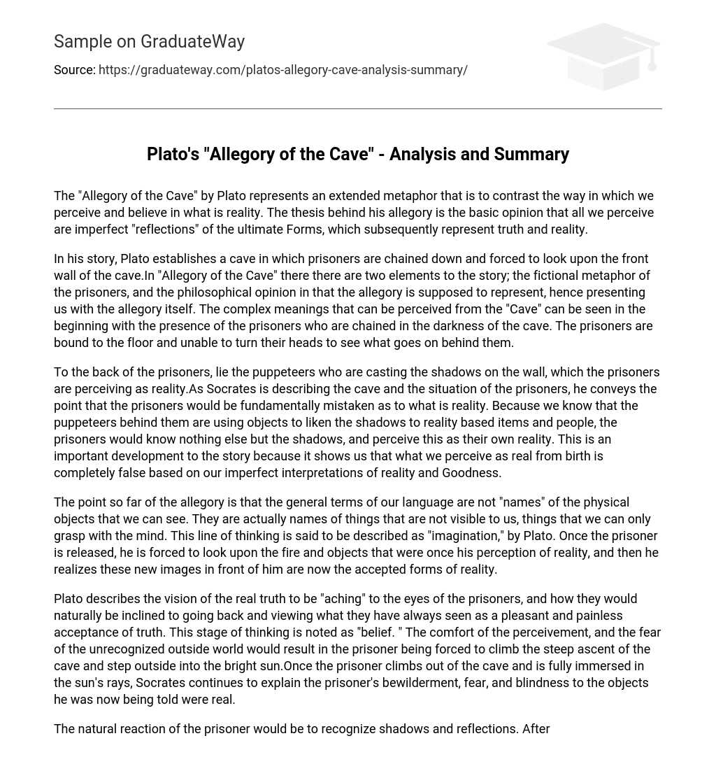  Plato s Allegory Of The Cave Analysis And Summary Essay Example